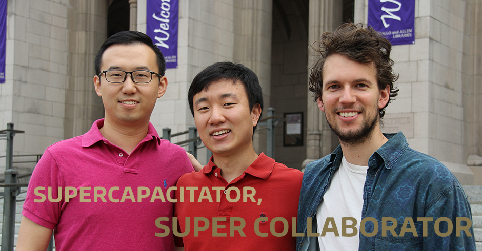 From left, Xuezhe Zhou, Matthew Lim, and Matthew Crane, graduate students and collaborators, stand in front of Suzzallo Library. 